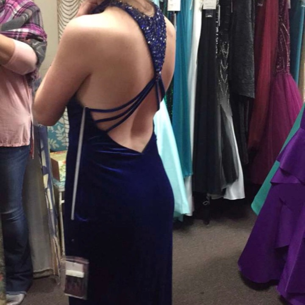 Blue velvet formal gown